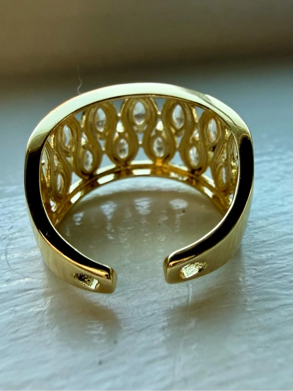 NEW!! 18k Yellow Gold Marquise Cubic Zirconia Wide Band Open Back Ring